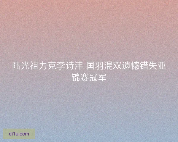 陆光祖力克李诗沣 国羽混双遗憾错失亚锦赛冠军